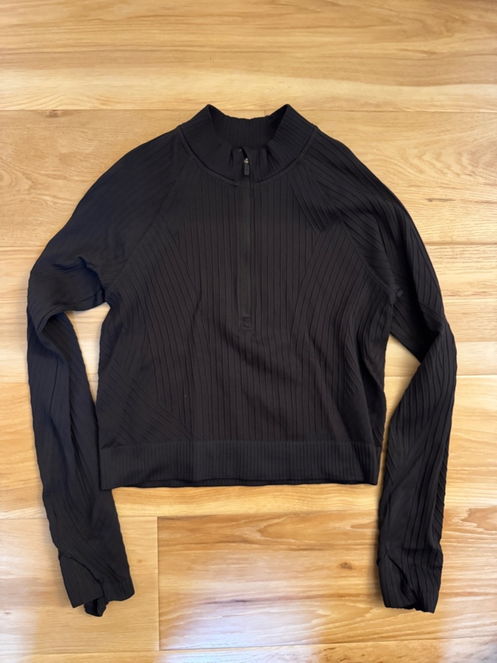 lululemon athletica Black Ribbed Half-Zip Long Sleeve Top